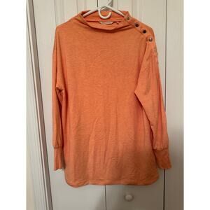 Soft Surroundings Arley nectarine heather funnel neck sweater snaps shoulder S